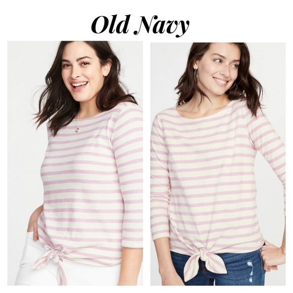 Old Navy Tops - OLD NAVY Relaxed Fit, Tie-Front Top Pink White NWT